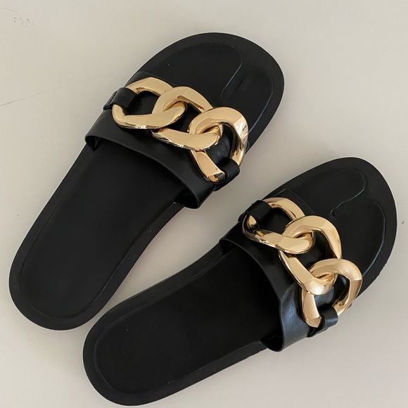 Zara | Shoes | Zara Slide With Gold Buckle | Poshmark